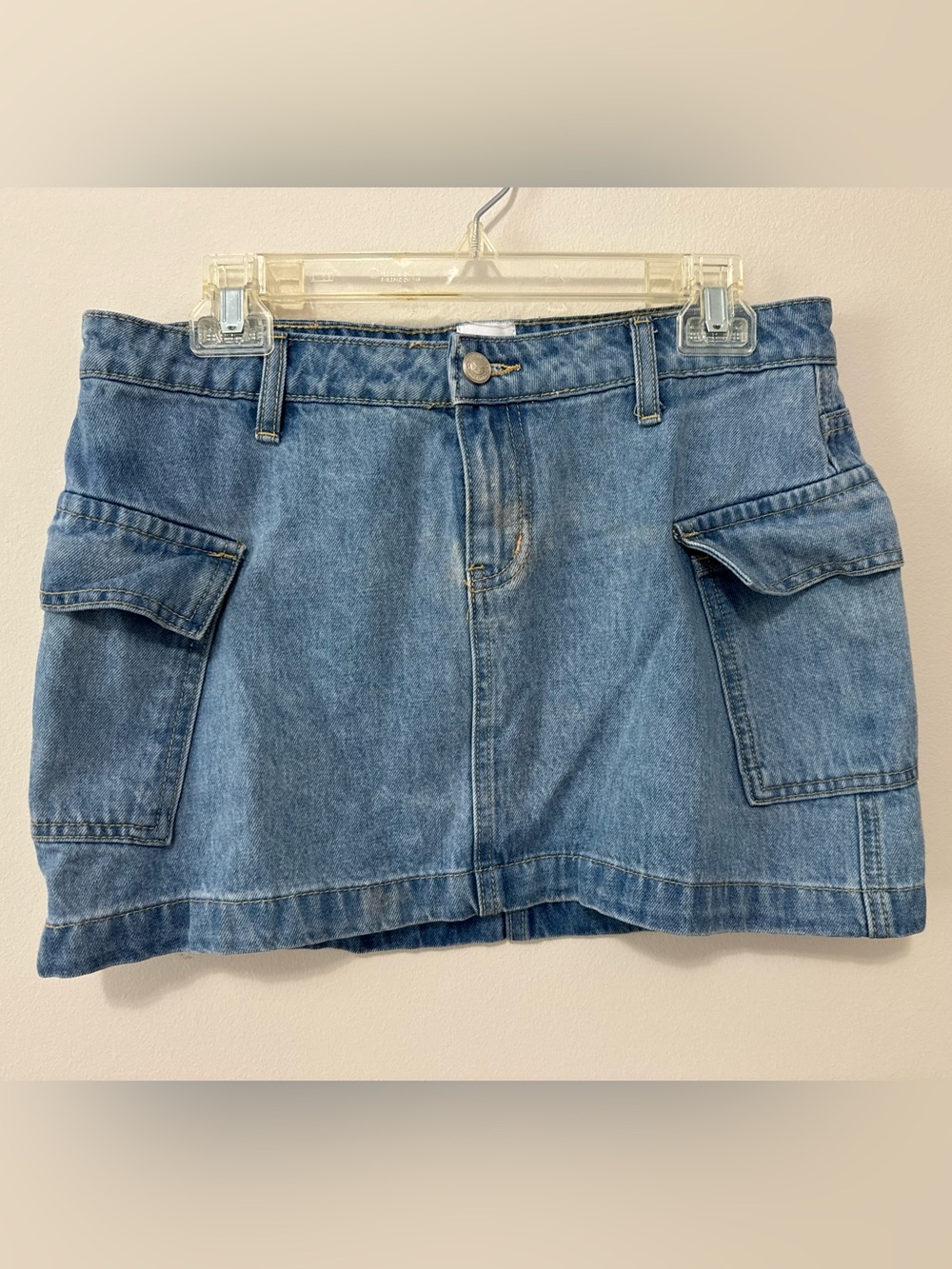 Denim Mini Skirt with Cargo Pockets - Light Blue